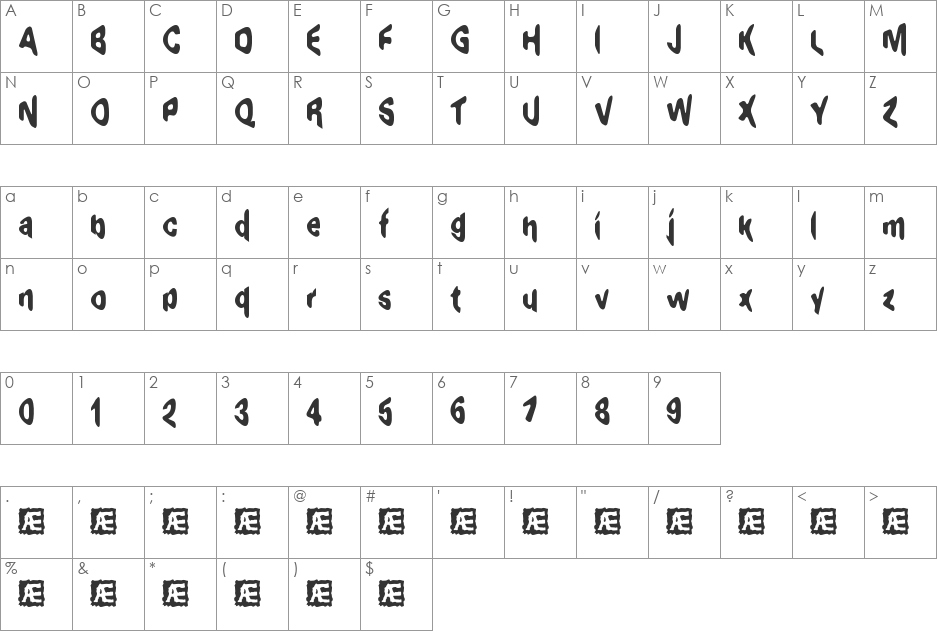 Exaggerate BRK font character map preview