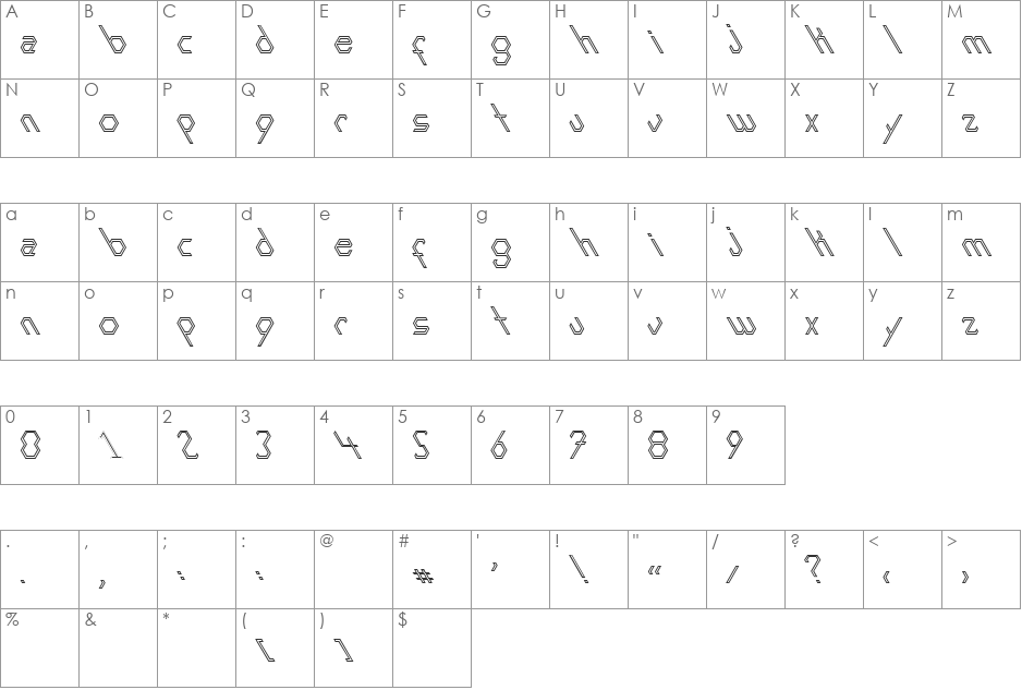 Exans font character map preview