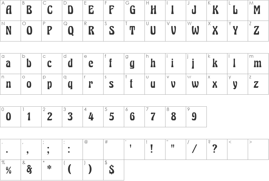 Excalibur Nouveau Med font character map preview