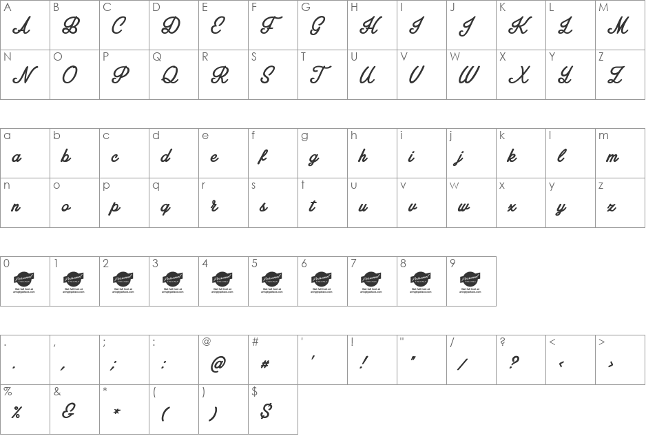 Amplify Personal Use Only font character map preview