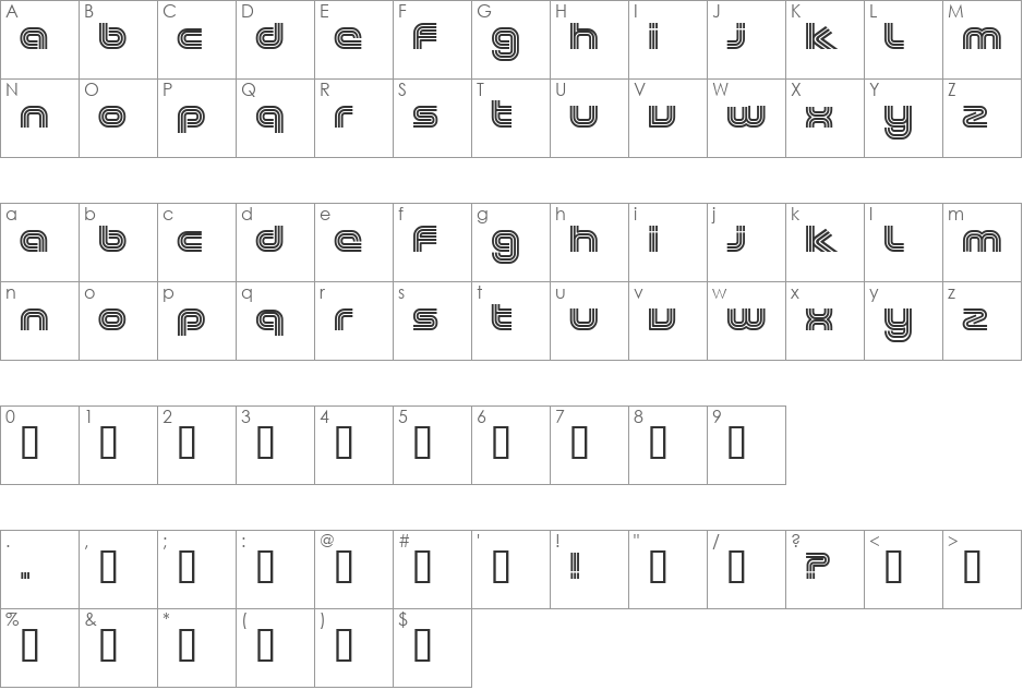Excellence font character map preview