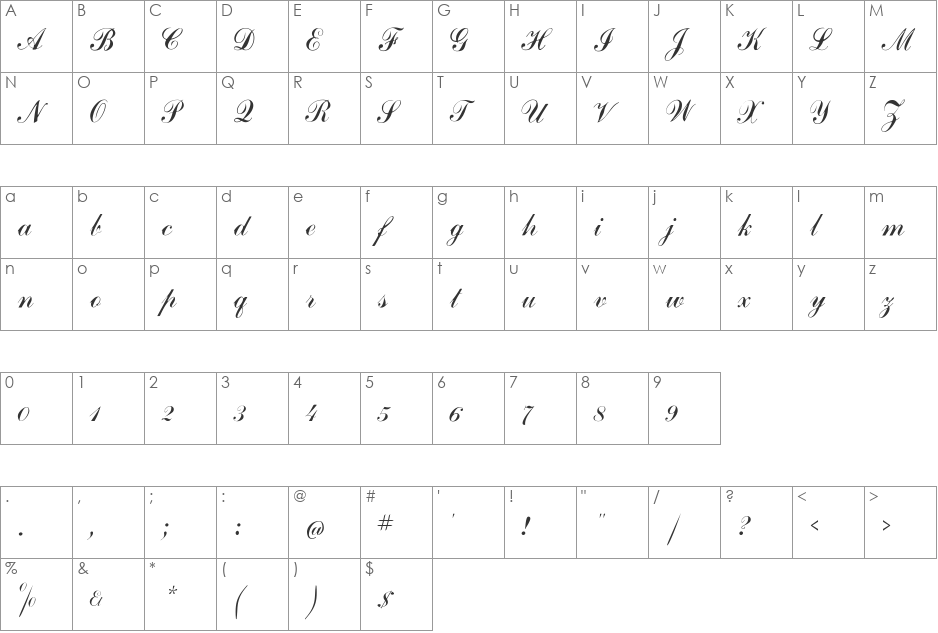 Excellence font character map preview