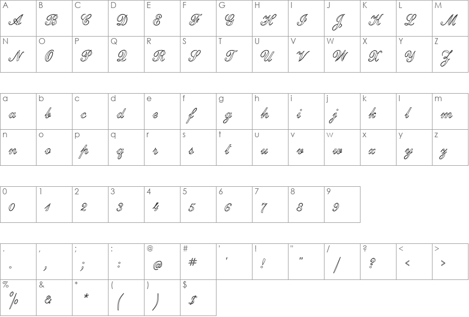 Excellence Ho font character map preview