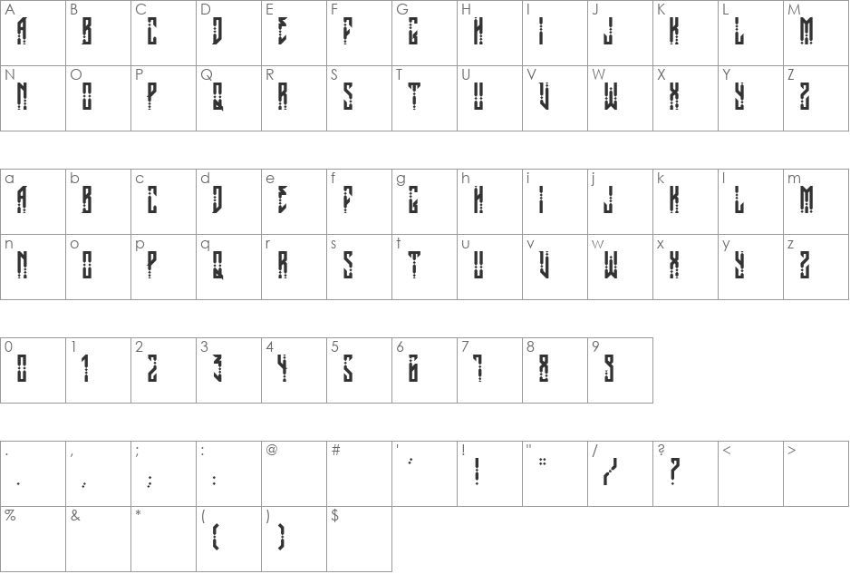 Excellens font character map preview