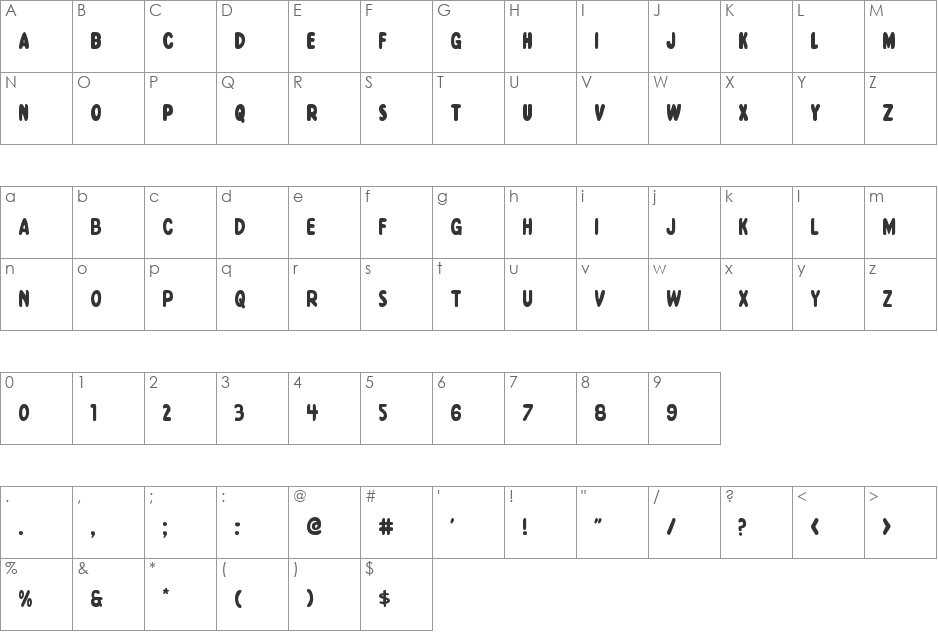 Excelsior Comics font character map preview