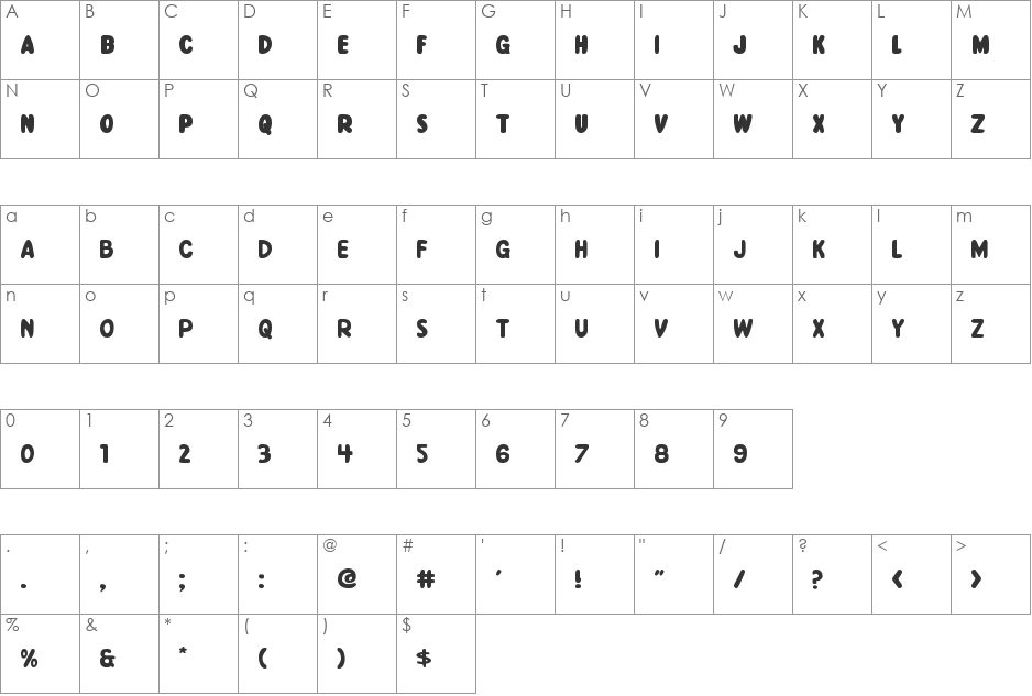 Excelsior Comics Expanded font character map preview