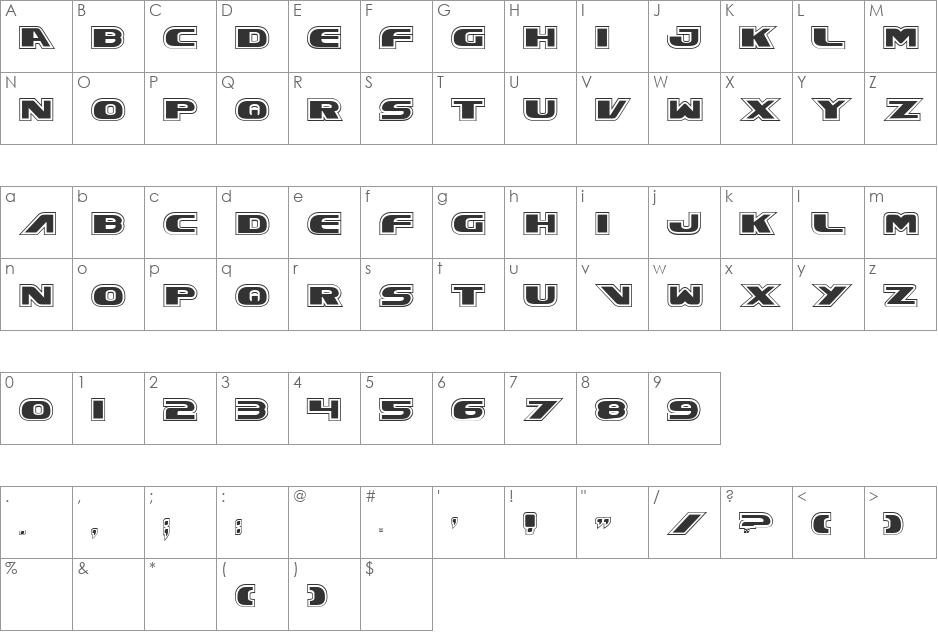 Excelsior Pro font character map preview