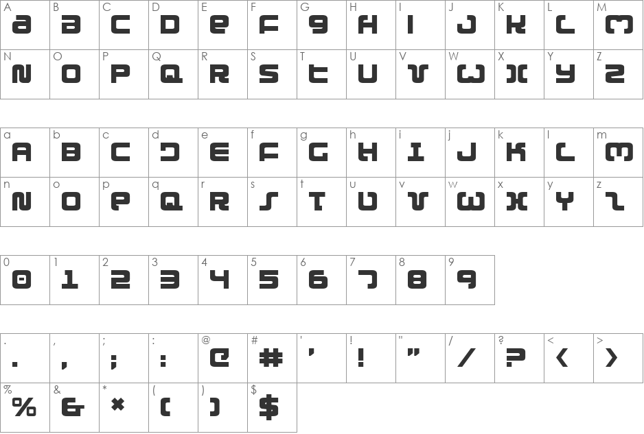 Exedore font character map preview