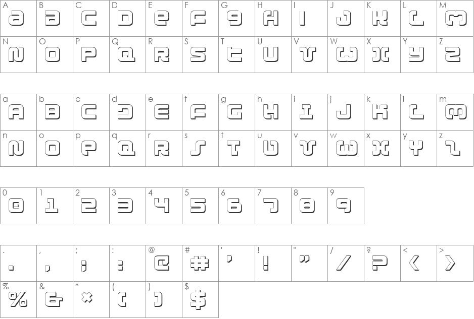 Exedore 3D font character map preview