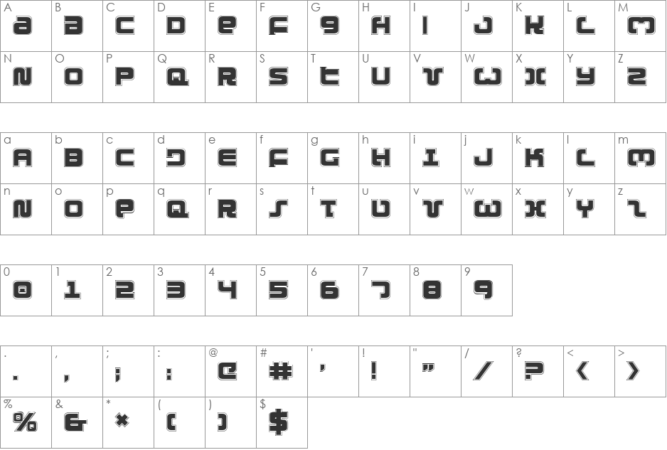 Exedore College font character map preview