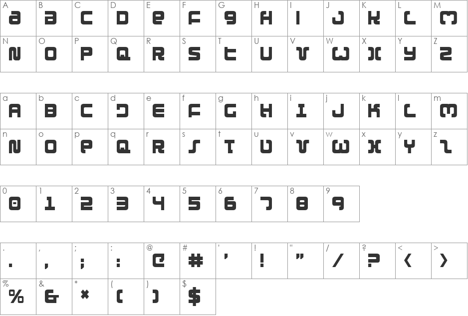 Exedore Condensed font character map preview