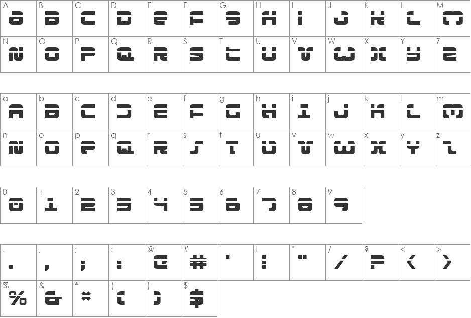 Exedore Laser font character map preview