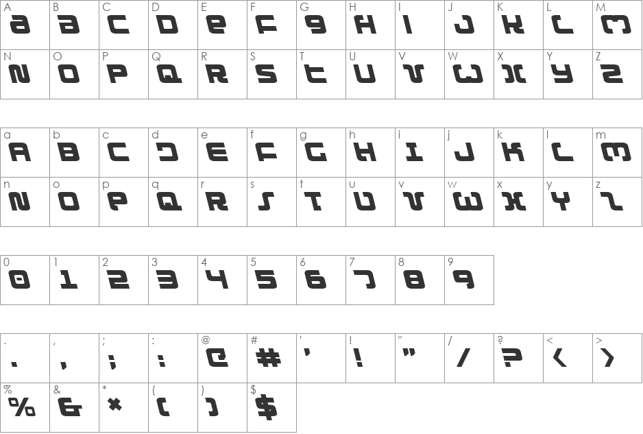 Exedore Leftalic font character map preview