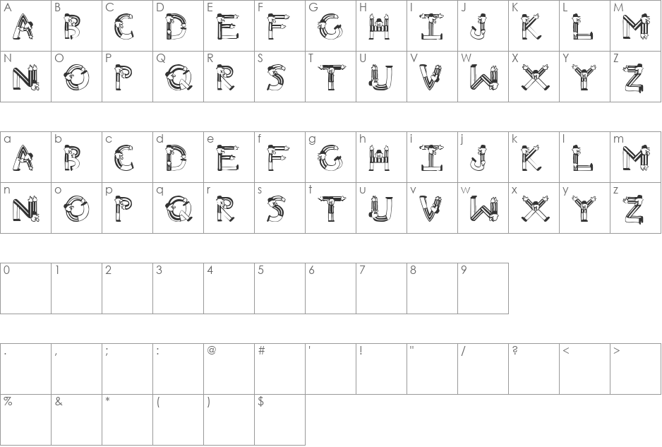 Exerciso font character map preview