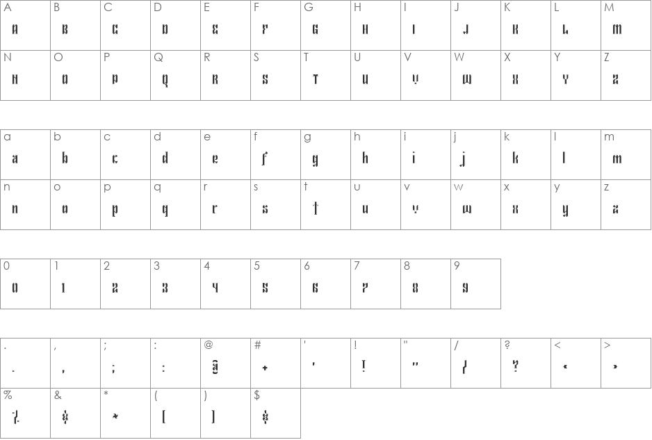 Exersia font character map preview