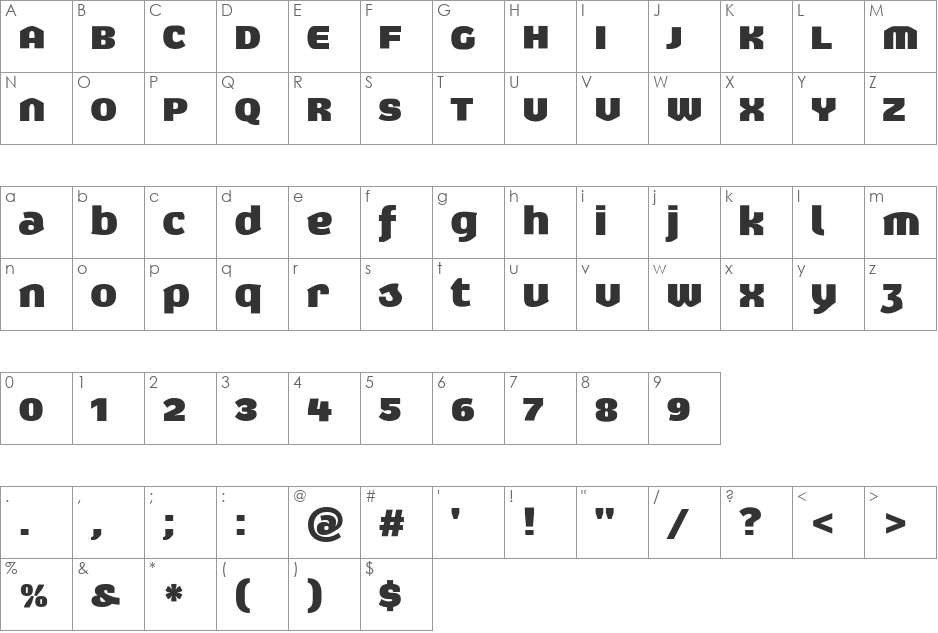 Exert font character map preview