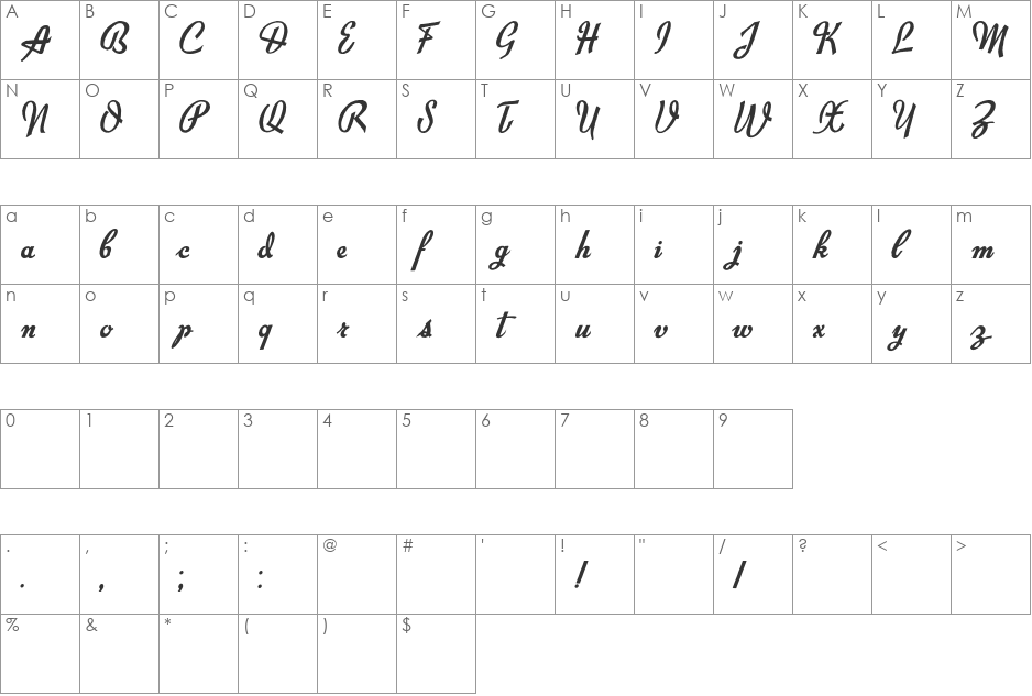Exiles font character map preview