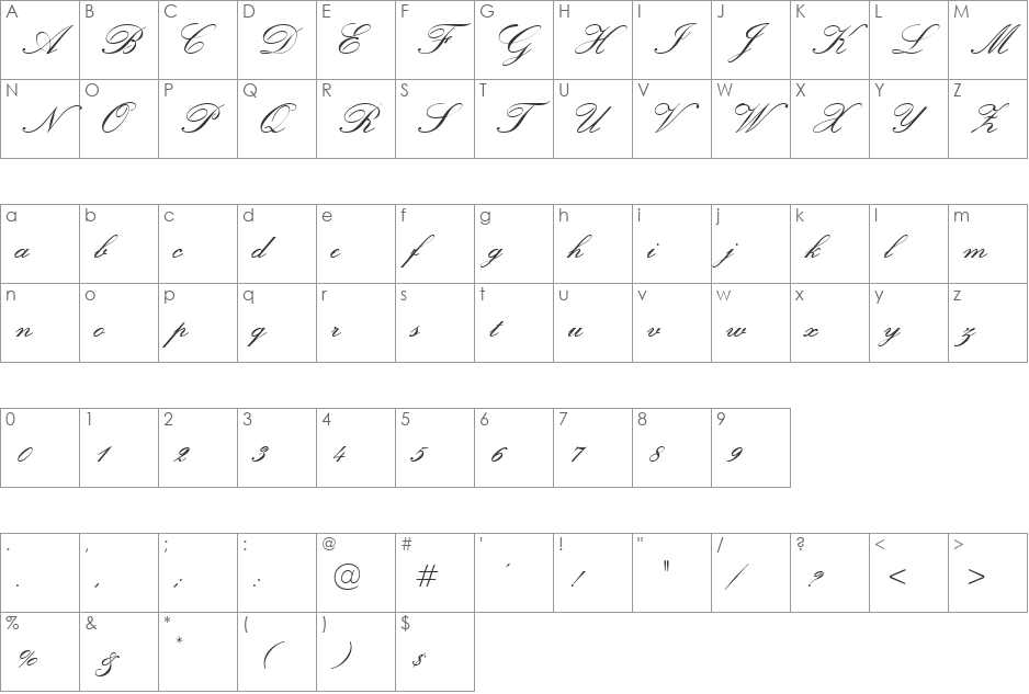 Exmouth font character map preview