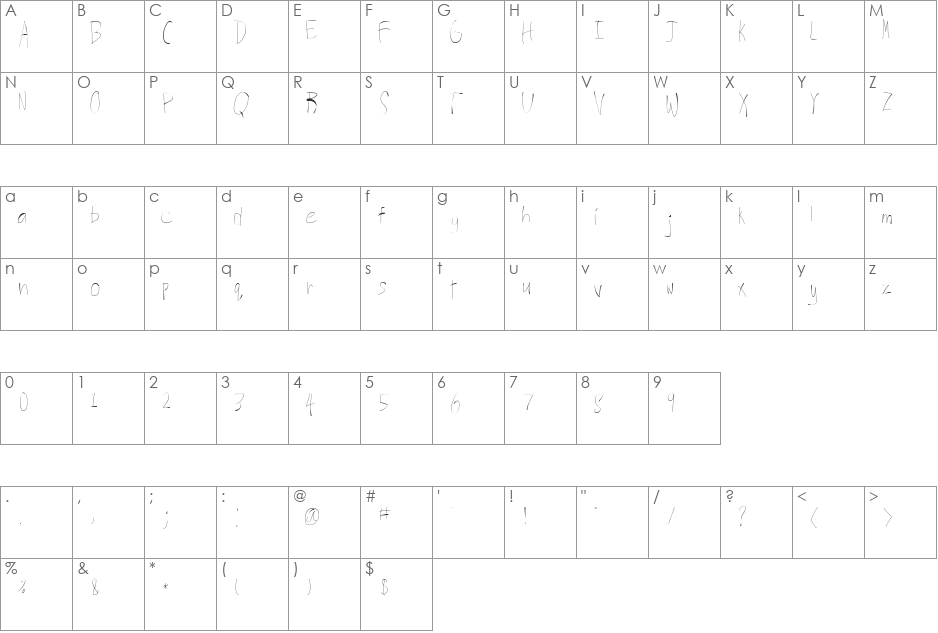 Exochronia font character map preview