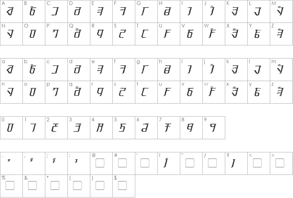 Exodite font character map preview