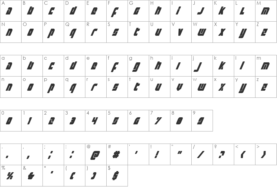 Exoplanet Condensed Italic font character map preview