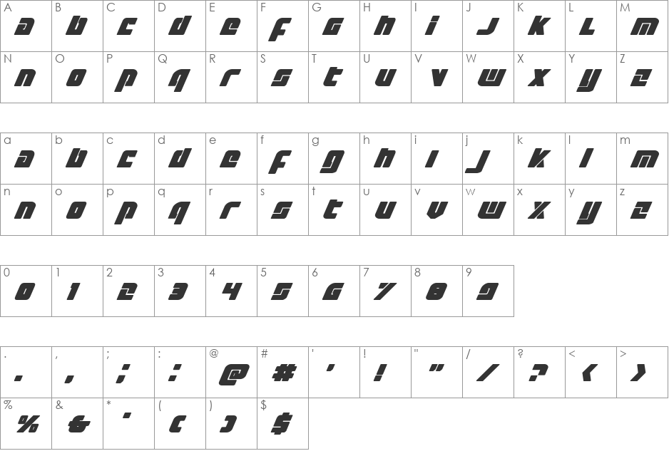 Exoplanet Expanded Italic font character map preview
