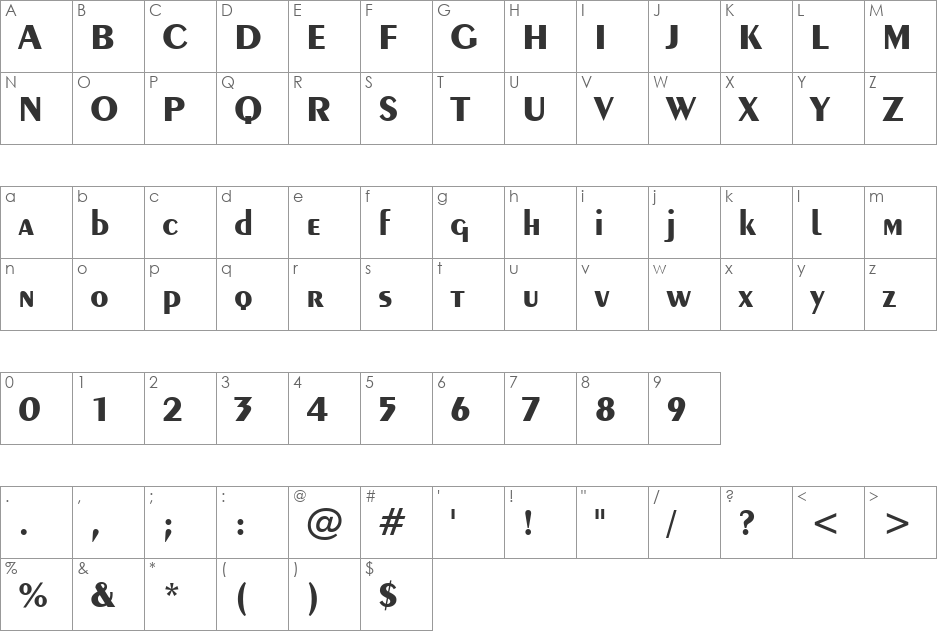 Exotc350 Bd BT font character map preview