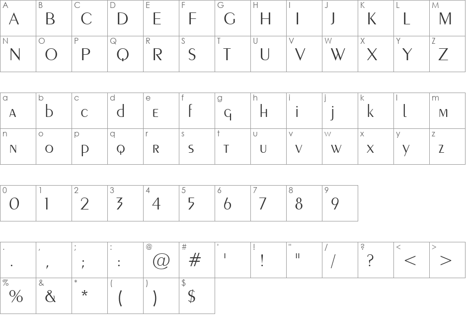 Exotc350 Lt BT font character map preview