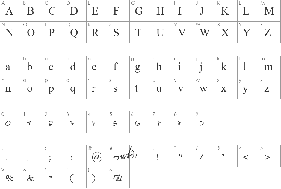 Amraheb font character map preview