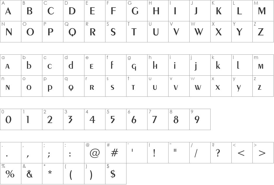 Exotic-Demi font character map preview