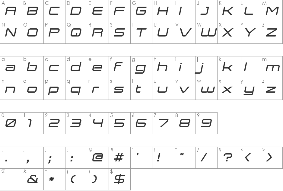 Expansiva font character map preview
