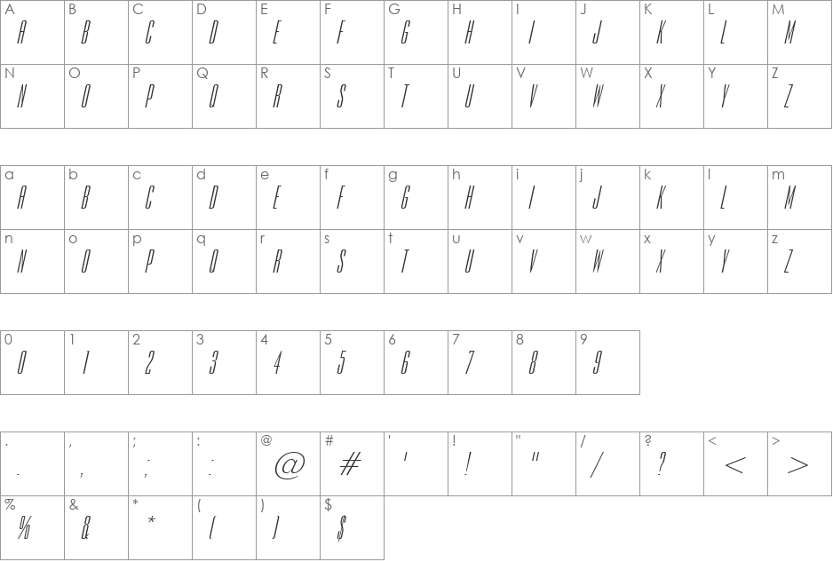 Expel font character map preview