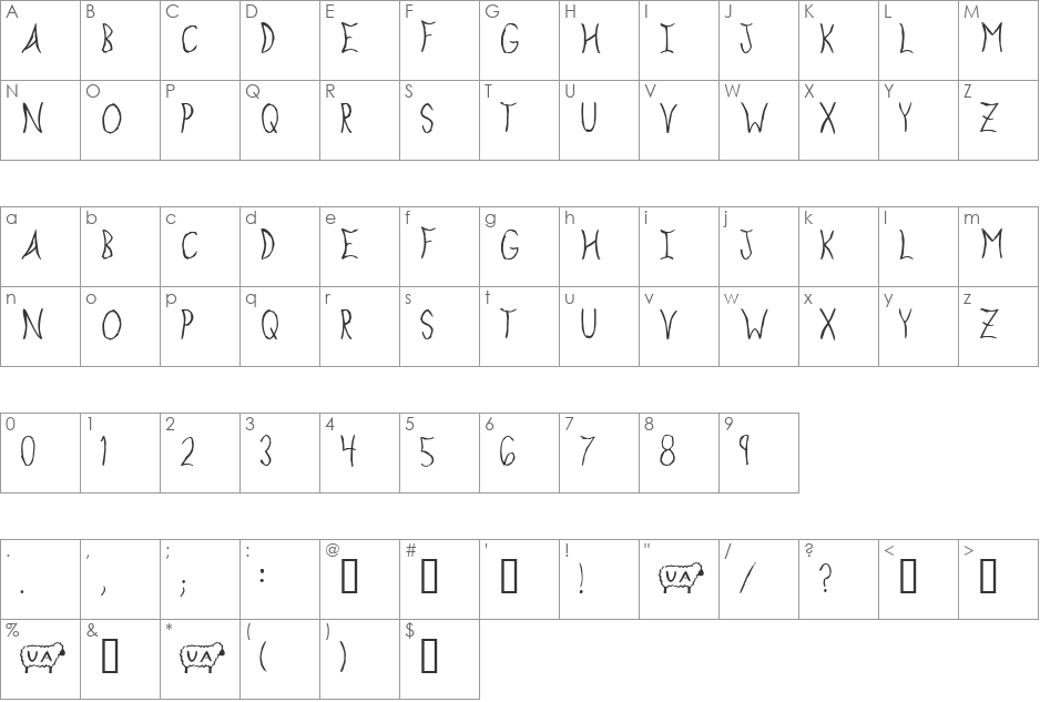 Exploding Sheep font character map preview