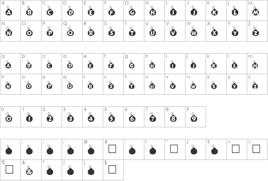 Explosif font character map preview