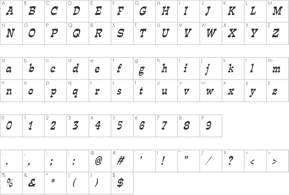 Expose-Condensed font character map preview