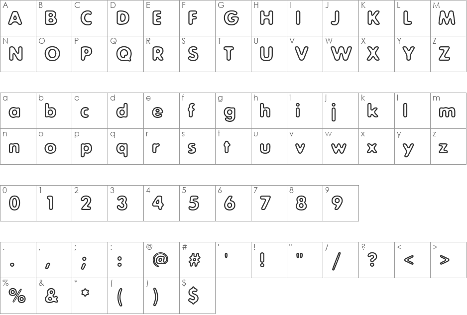ExposureCOutline font character map preview