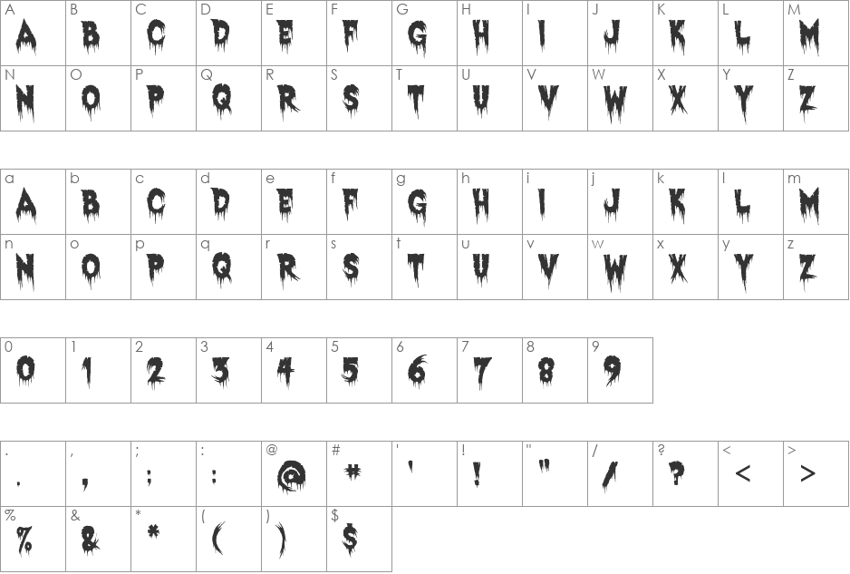 Exquisite Corpse font character map preview