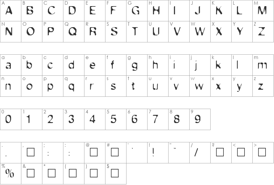 Exsect font character map preview