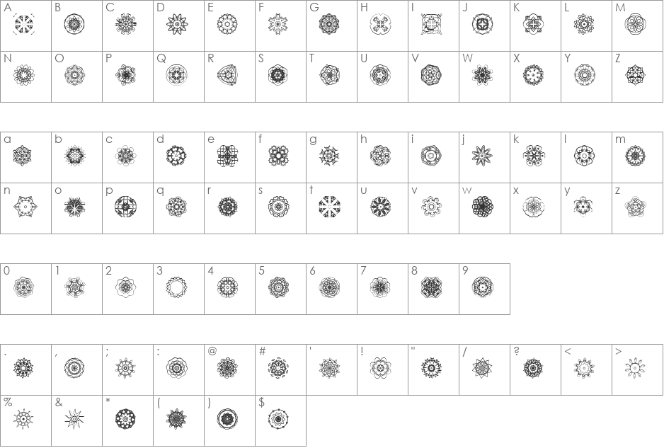 Extasy font character map preview