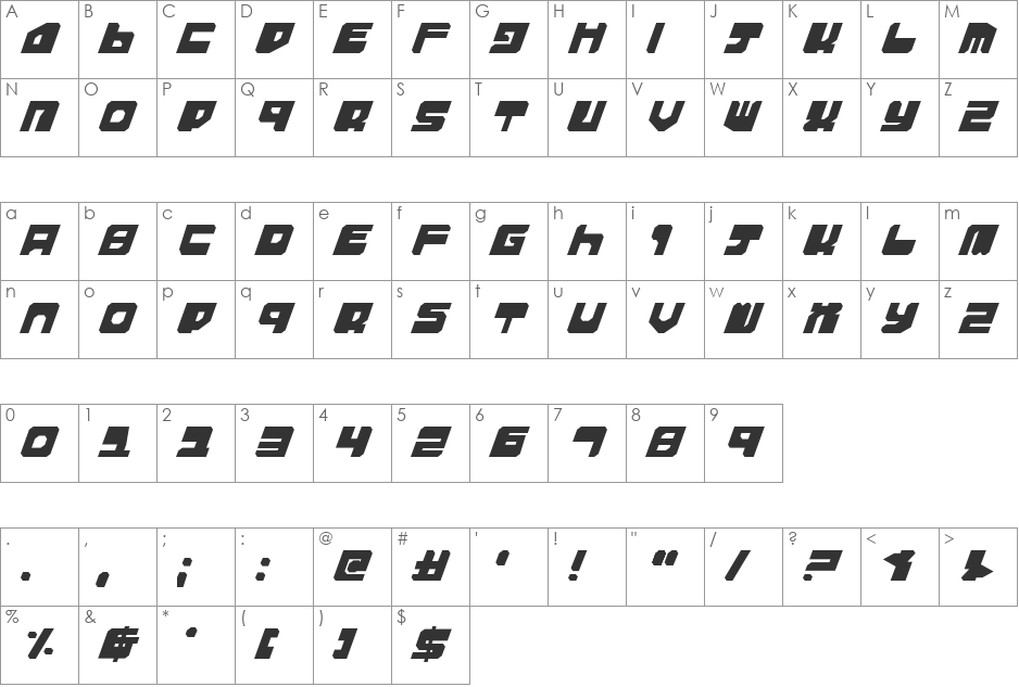 Extechchop font character map preview