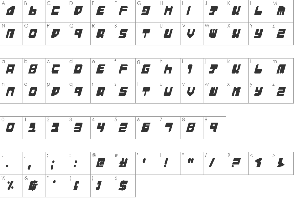 Extechchop Condensed font character map preview