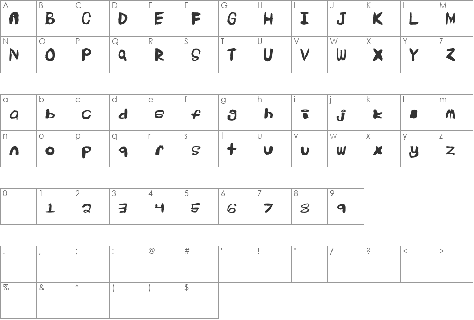 Extinct font character map preview