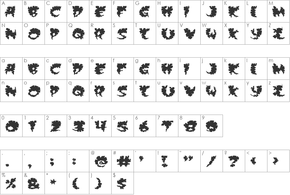 Extra virgin font character map preview