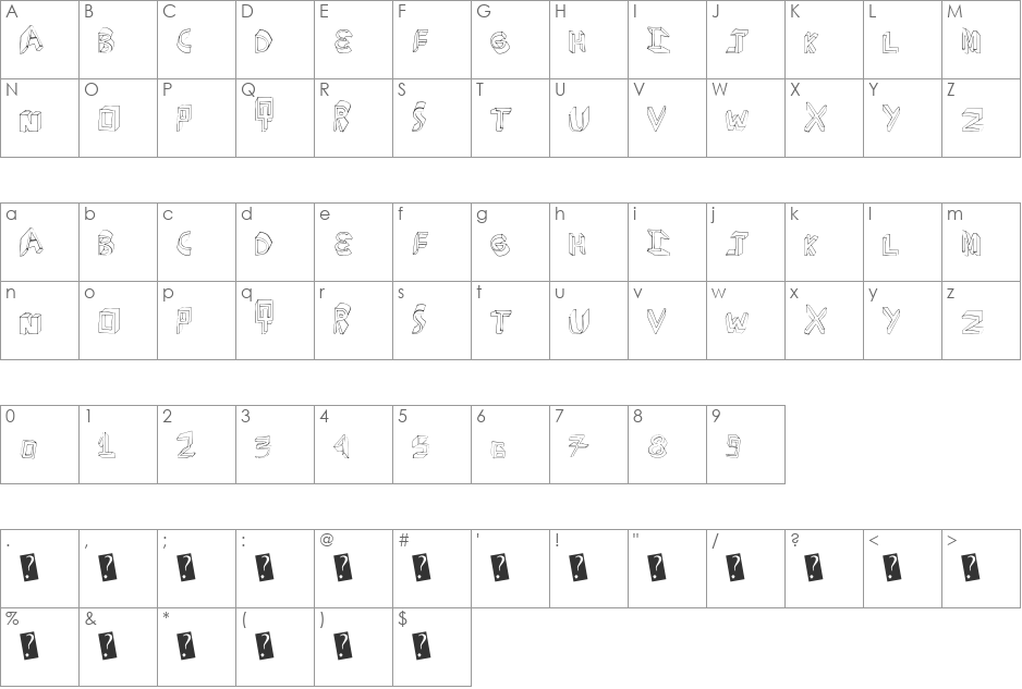 ExtraDimension font character map preview