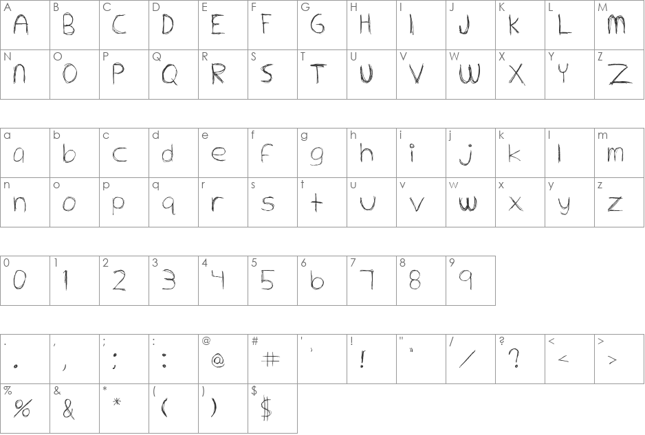 Extrafine font character map preview