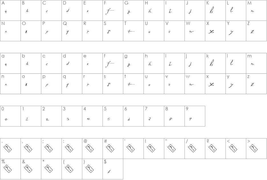 ExtraFineScript font character map preview