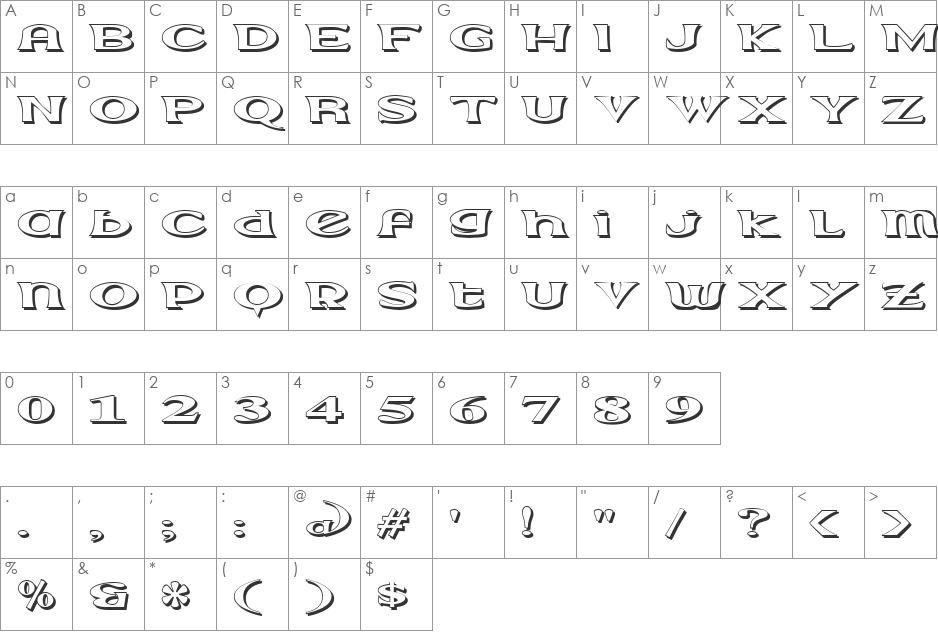 Extrano - Sombra font character map preview