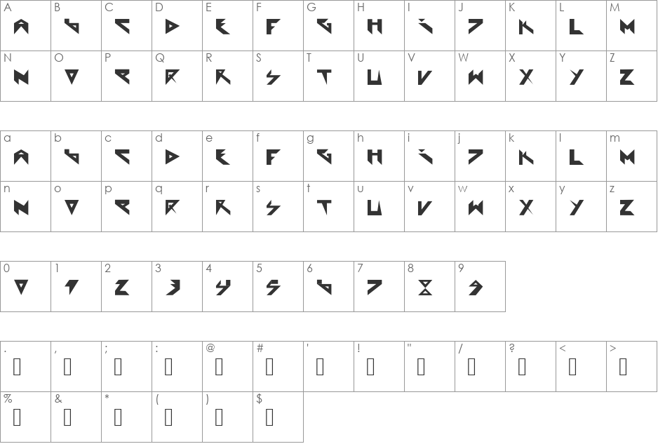 Extraterrestial font character map preview