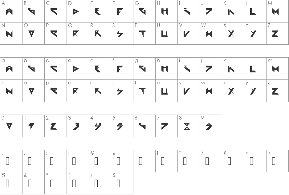 Extraterrestial font character map preview