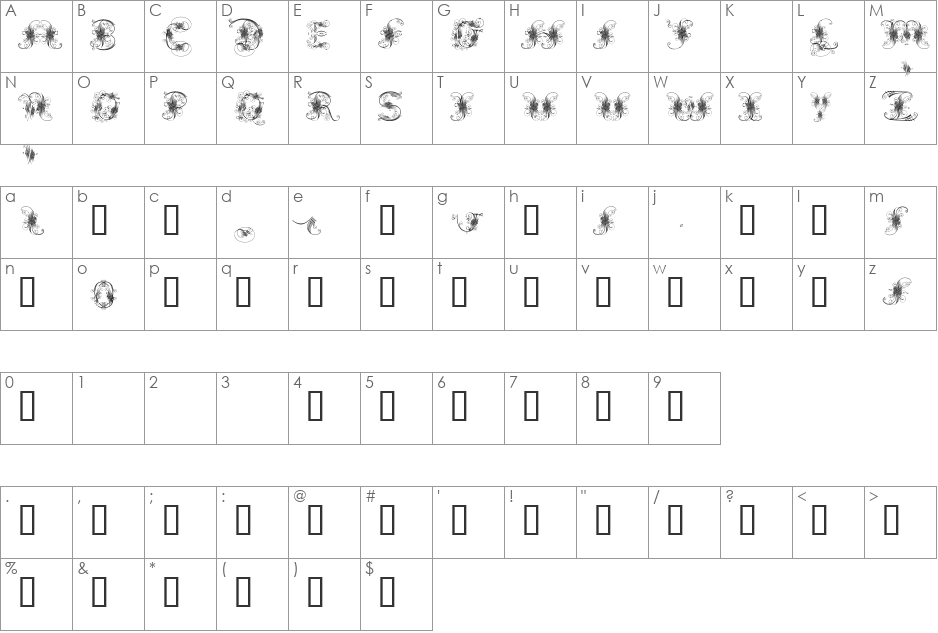 ExtravagantCapitals font character map preview